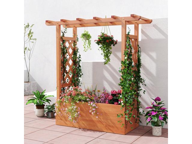 SlickBlue Wooden Raised Garden Bed Elevated Planter Box with Trellis and Hanging Roof