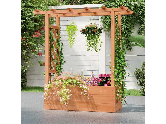 SlickBlue Wooden Raised Garden Bed Elevated Planter Box with Trellis and Hanging Roof