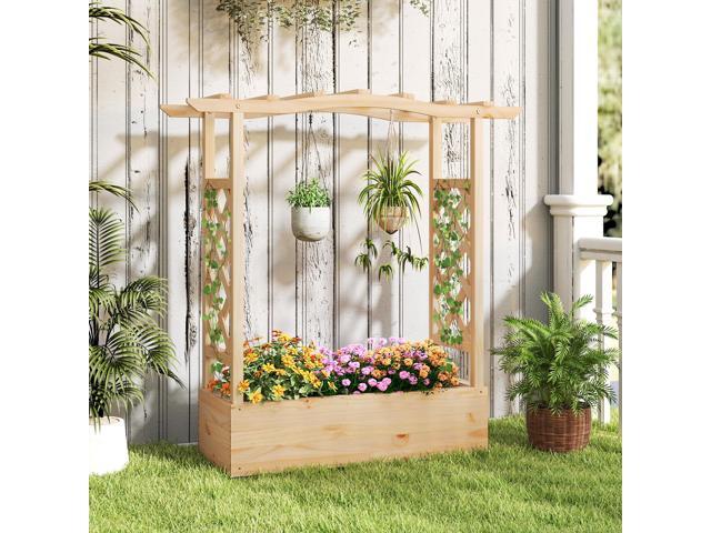 SlickBlue Wooden Raised Garden Bed Planter Box with Trellis and Hanging Roof