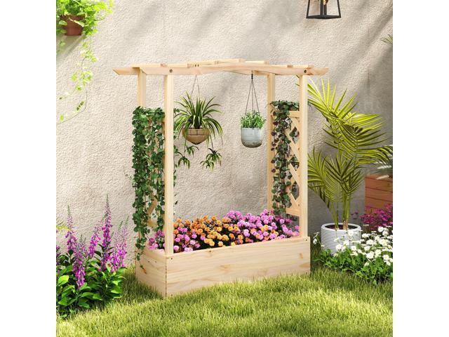 SlickBlue Wooden Raised Garden Bed Planter Box with Trellis and Hanging Roof