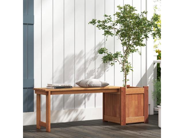 SlickBlue Teak Oil Finish Raised Garden Bed Wood Planter Box with Bench