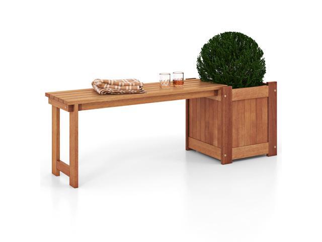 SlickBlue Teak Oil Finish Raised Garden Bed Wood Planter Box with Bench