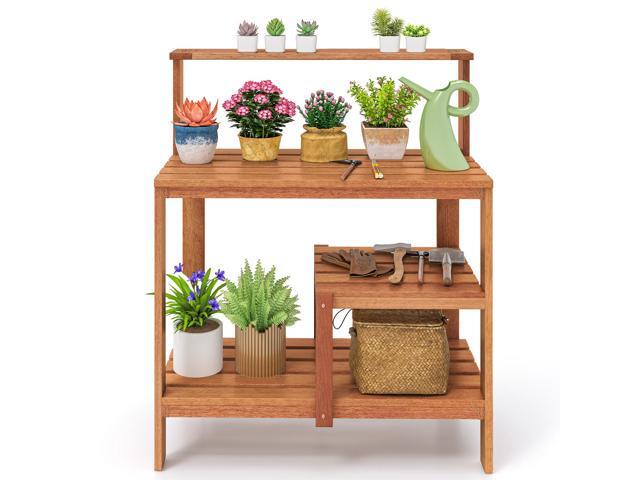 SlickBlue Outdoor Garden Potting Wood Planting Workstation with Open Shelves