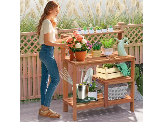 SlickBlue Outdoor Garden Potting Wood Planting Workstation with Open Shelves