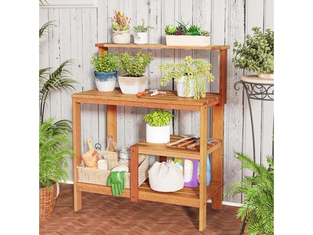 SlickBlue Outdoor Garden Potting Wood Planting Workstation with Open Shelves