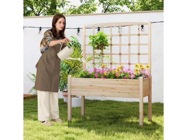 SlickBlue Raised Garden Bed with Lattice Trellis and Drainage Holes Elevated