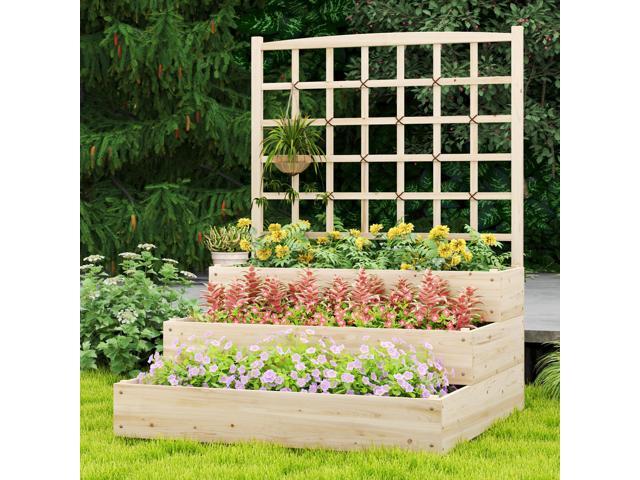 SlickBlue 3-Tier Raised Garden Bed with Lattice Trellis and Open-Ended Base