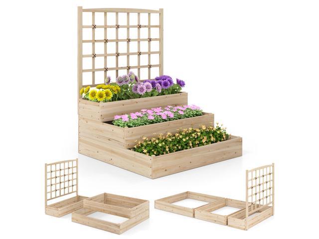 SlickBlue 3-Tier Raised Garden Bed with Lattice Trellis and Open-Ended Base
