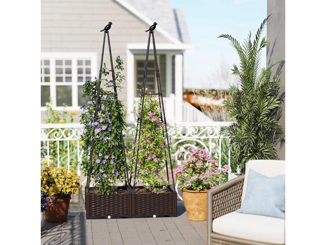 SlickBlue Raised Garden Bed Adjustable with Plant Box and Trellis with Lockable Wheels