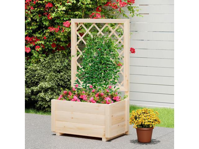 SlickBlue Raised Garden Bed Wooden Elevated Planter Box with Lattice Trellis