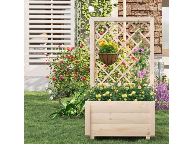 SlickBlue Raised Garden Bed Wooden Elevated Planter Box with Lattice Trellis