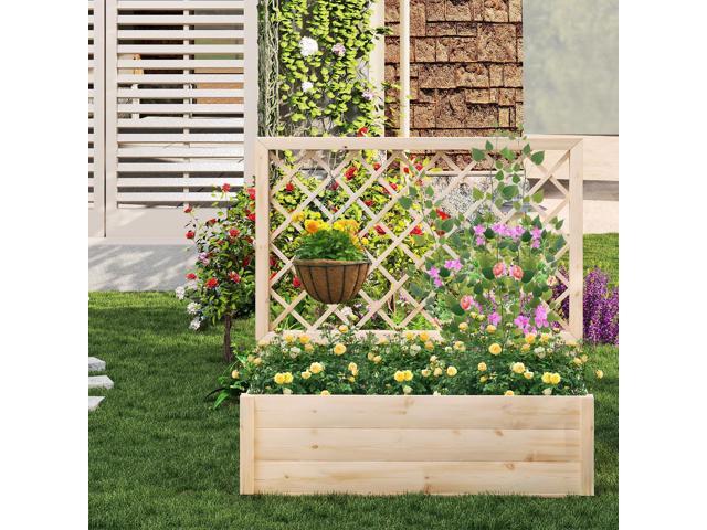 SlickBlue Raised Garden Bed Wooden Elevated Planter Box with Lattice Trellis