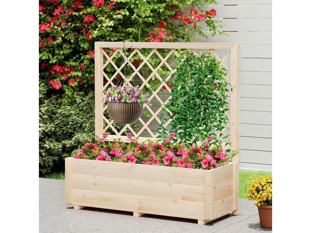 SlickBlue Raised Garden Bed Wooden Elevated Planter Box with Lattice Trellis