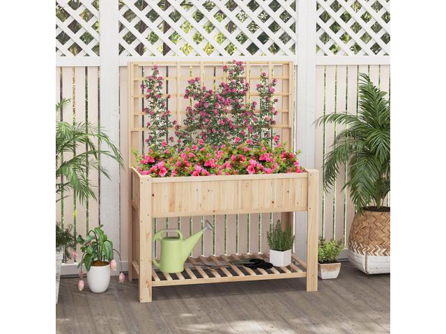 SlickBlue Raised Garden Bed with Trellis Wooden Elevated Planter Box with Legs