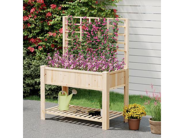 SlickBlue Raised Garden Bed with Trellis Wooden Elevated Planter Box with Legs