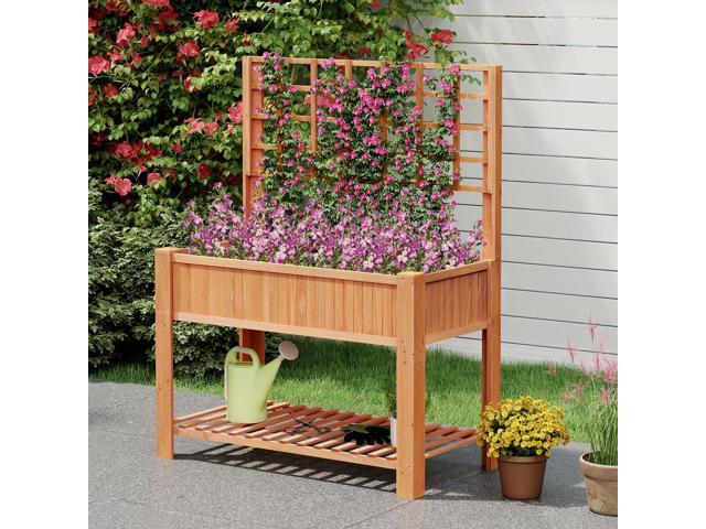 SlickBlue Raised Garden Bed with Trellis Wooden Elevated Planter Box with Legs