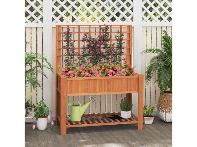 SlickBlue Raised Garden Bed with Trellis Wooden Elevated Planter Box with Legs