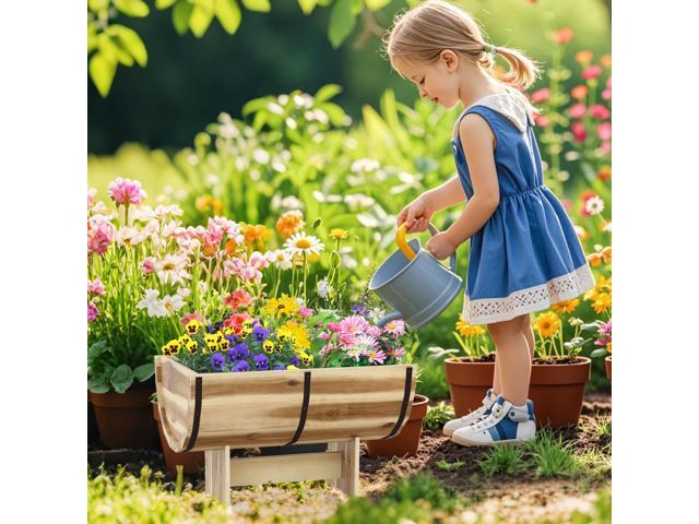 SlickBlue Outdoor Wooden Planter with Legs for Flower Herb Vegetable Fruit