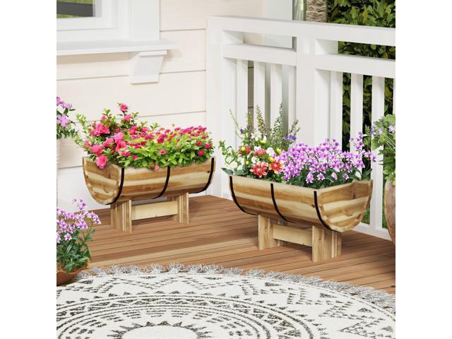 SlickBlue Outdoor Wooden Planter with Legs for Flower Herb Vegetable Fruit