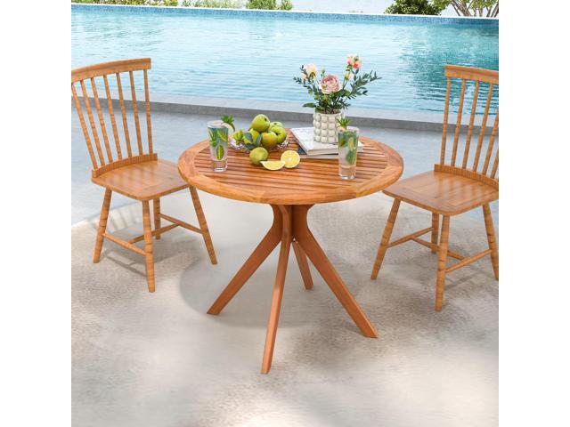 SlickBlue 35.5 Inch Patio Wood Dining Table with Slatted Tabletop and Curved Legs