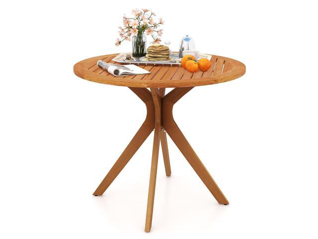 SlickBlue 35.5 Inch Patio Wood Dining Table with Slatted Tabletop and Curved Legs