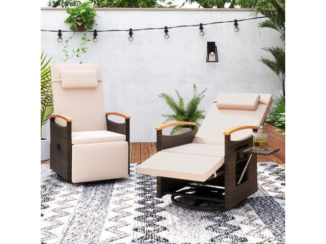 SlickBlue Patio Rattan 360° Swivel Recliner Chair with Adjustable Backrest and Footrest