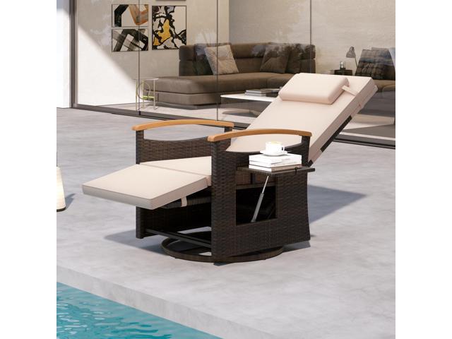 SlickBlue Patio Rattan 360° Swivel Recliner Chair with Adjustable Backrest and Footrest