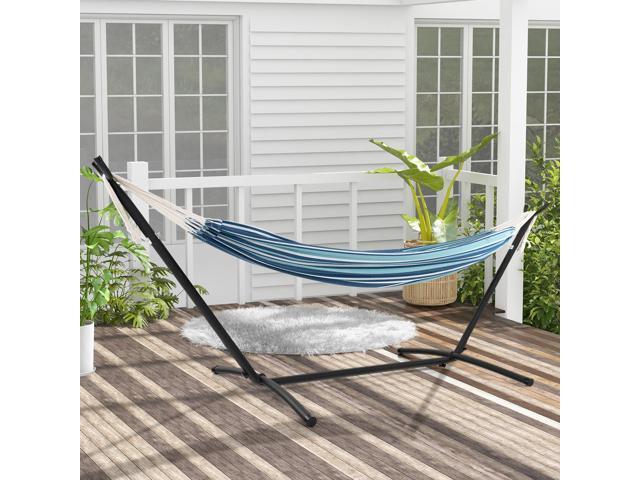 SlickBlue Portable Indoor Outdoor 2-Person Double Hammock Set with Stand and Carrying Cases-Blue