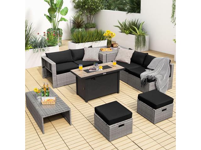 SlickBlue 9 Pieces Patio Furniture Set with 42 Inches 60000 BTU Fire Pit-Black