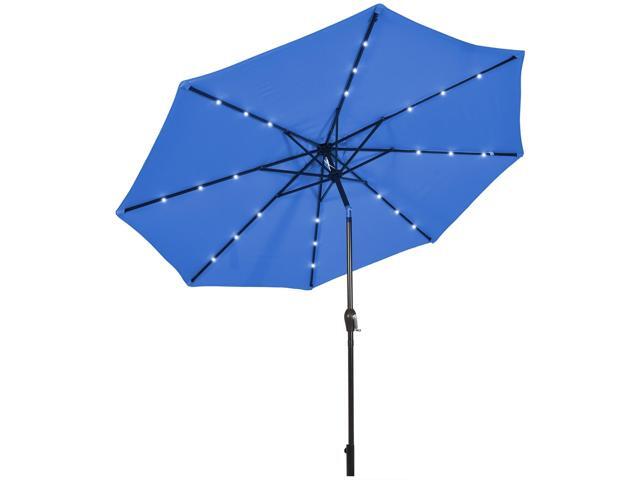 SlickBlue 10' Solar LED Lighted Patio Market Umbrella Shade Tilt Adjustment Crank-Blue