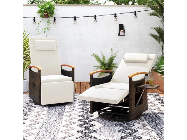 SlickBlue Patio Rattan 360° Swivel Recliner Chair with Adjustable Backrest and Footrest