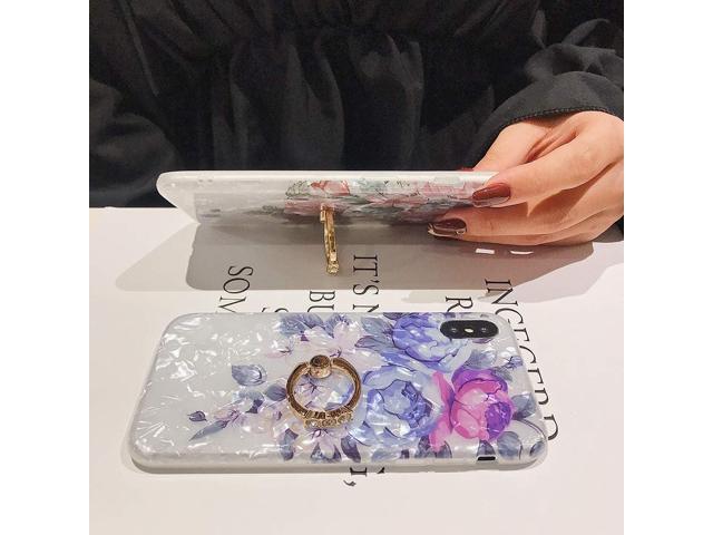 Qokey Compatible with iPhone XR Case,Flower Case Cute Fashion for Men Women Girls with 360 Degree Rotating Ring Kickstand Soft TPU Shockproof Cover...