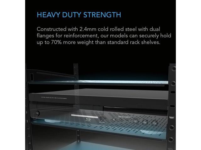 AC Infinity Vented Cantilever 1U Universal Rack Shelf, 6' Deep, for 19 Equipment Racks. Heavy-Duty 2.4mm Cold Rolled Steel, 40lbs Capacity