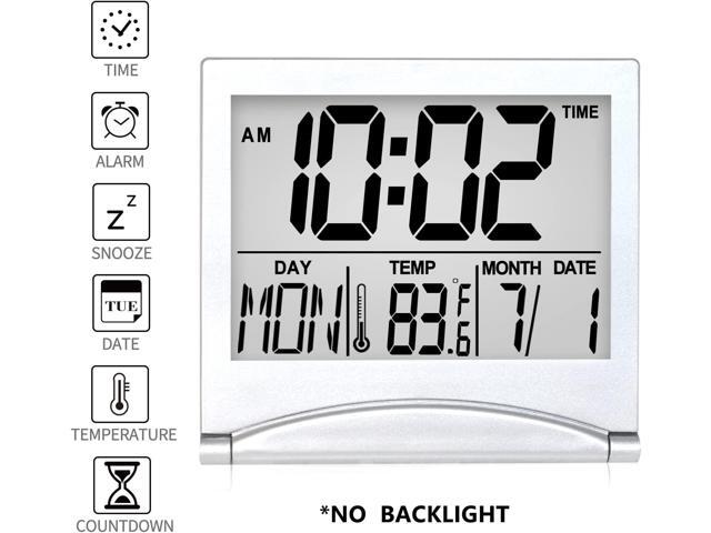 Betus Digital Travel Alarm Clock - Foldable Calendar Temperature Timer LCD Clock with Snooze Mode - Large Number Display, Battery Operated -...