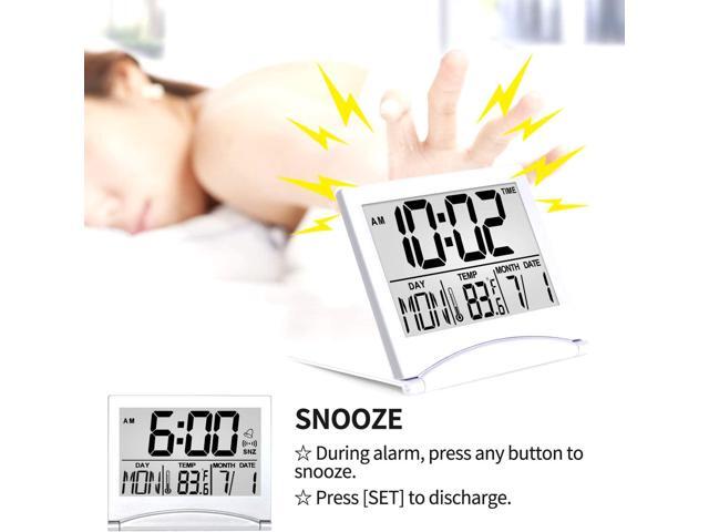 Betus Digital Travel Alarm Clock - Foldable Calendar Temperature Timer LCD Clock with Snooze Mode - Large Number Display, Battery Operated -...