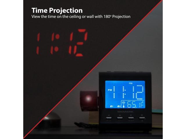 Magnasonic Projection Alarm Clock with AM/FM Radio, Battery Backup, Auto Time Set, Dual Alarm, Nap/Sleep Timer, Indoor Temperature/Date Display...