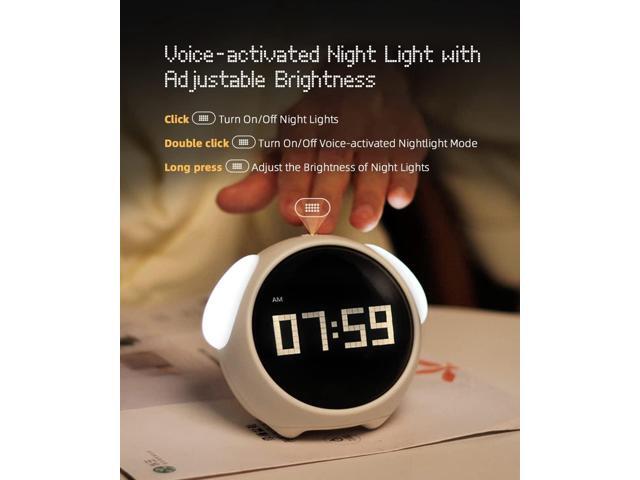 Kids Alarm Clock, Dual Alarm Setting, Adjustable Brightness Night Light, Voice-Activated,Temperature Detection, Wake-up Alarm Clock, Toy and Gift...
