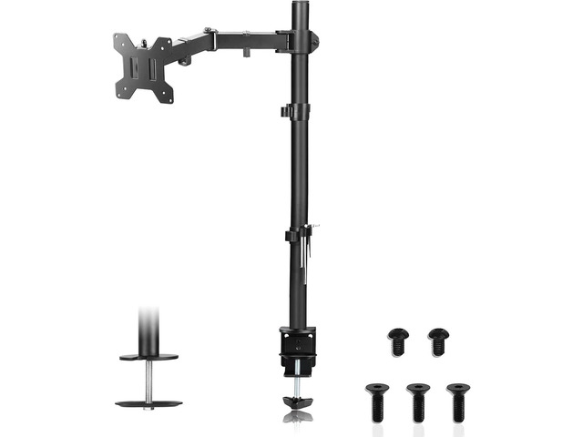 Suptek Single Monitor Arm Desk Mount Fully Adjustable Monitor Stand for 1 / One Screen up to 32 inch Extra Tall 31.5 inch Pole,Black (MD6821)