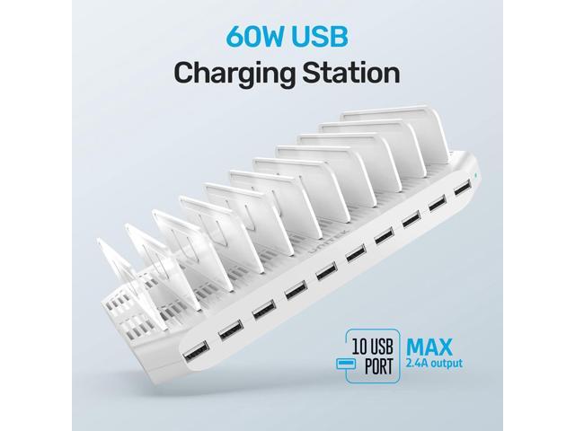 Unitek Multi Charging Station, 10-Port USB Charger for Multiple Device with SmartIC Tech and Adjustable Dividers, Organizer Stand Compatible with...