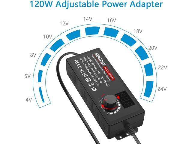 SHNITPWR AC Adapter 120W Universal Power Adapter 4V 5V 6V 9V 12V 15V 18V 19V 20V 24V Adjustable Switching Power Supply 100V~240V AC to DC 4V ~ 24V...