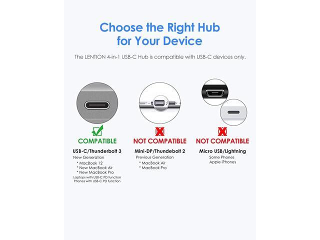 LENTION 4-in-1 USB-C Hub with Type C, USB 3.0, USB 2.0 Compatible 2023-2016 MacBook Pro 13/14/15/16, New Mac Air/Surface, ChromeBook, More,...