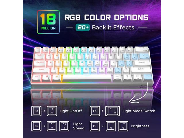 RK ROYAL KLUDGE RK61 Wired 60% Mechanical Gaming Keyboard Programmable QMK/VIA RGB Backlit 61 Keys Ultra-Compact Hot Swappable Red Switch White