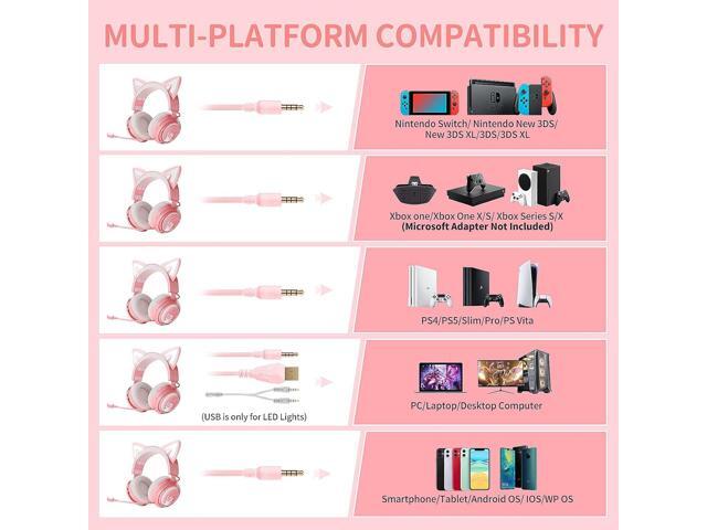 SOMIC GS510 Gaming Headset, Cat Ear Headset PC Gaming Headphones with Retractable Mic Noise Cancelling, Stereo Sound, DIY Face Covers for PC, PS4,...