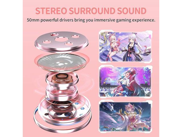SOMIC GS510 Gaming Headset, Cat Ear Headset PC Gaming Headphones with Retractable Mic Noise Cancelling, Stereo Sound, DIY Face Covers for PC, PS4,...