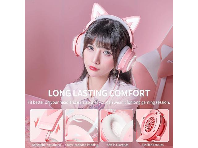 SOMIC GS510 Gaming Headset, Cat Ear Headset PC Gaming Headphones with Retractable Mic Noise Cancelling, Stereo Sound, DIY Face Covers for PC, PS4,...