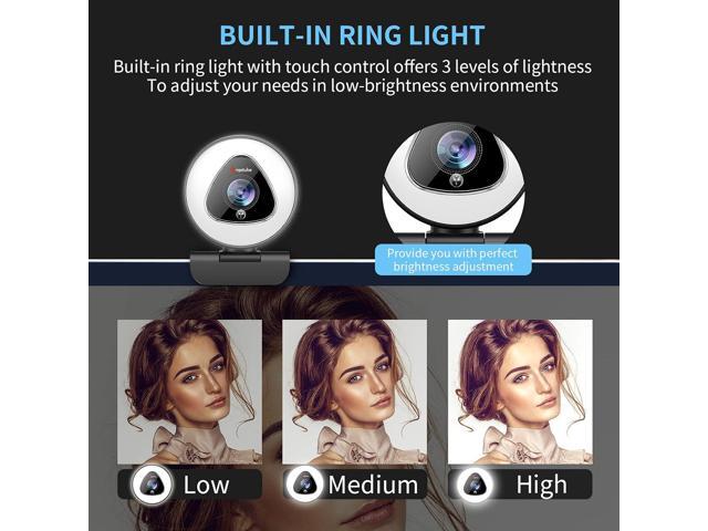 Streaming Webcam with Ring Light - 1080P Autofocus Computer Camera with Microphone Adjustable Brightness Digital Zoom Webcams for Xbox Twitch...