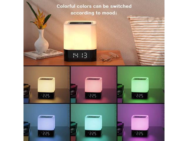 Aisuo Night Light-5 in 1 Bedside Lamp with Bluetooth Speaker, 12/24H Digital Calendar Alarm Clock, Touch Control, Support TF and SD Card, Music...