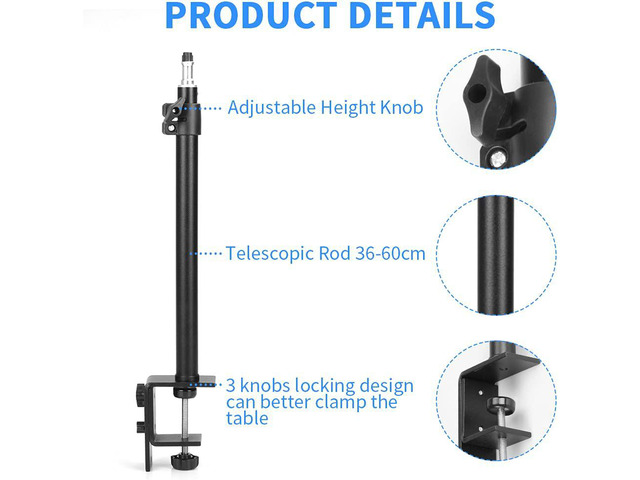 Desk Mount Stand Camera Desk Mount Stand Adjustable 14-24 inch Table Multi Mount Stand Padded Desk Clamp with Standard 1/4'' Screw Tip for DSLR...