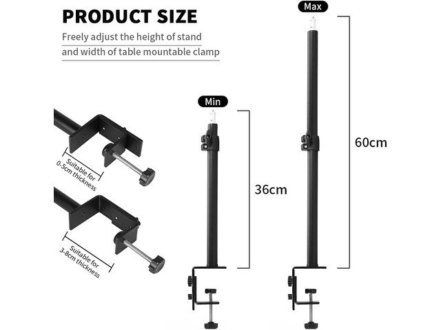 Desk Mount Stand Camera Desk Mount Stand Adjustable 14-24 inch Table Multi Mount Stand Padded Desk Clamp with Standard 1/4'' Screw Tip for DSLR...