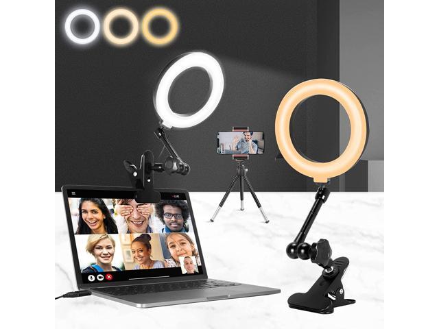 Ring Light for Computer Laptop Video Conference Lighting Kit with Clip & Overhead Tripod, 6' Webcam Light with Magic Arm & Phone Holder for iPhone/Zoom.